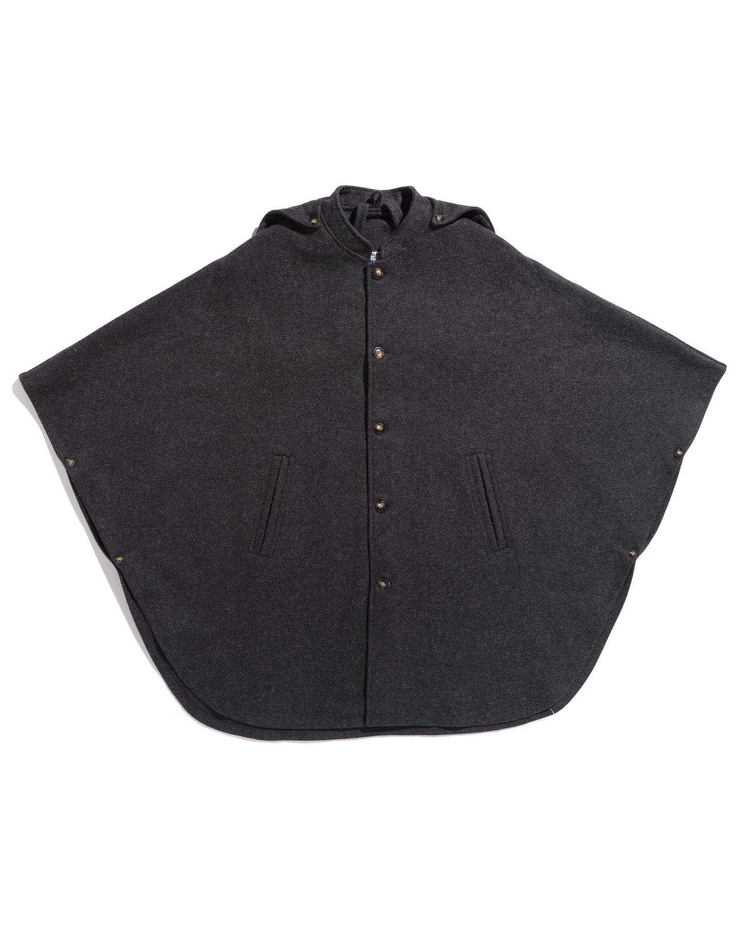 Cape de berger en laine burel anthracite avec capuche amovible