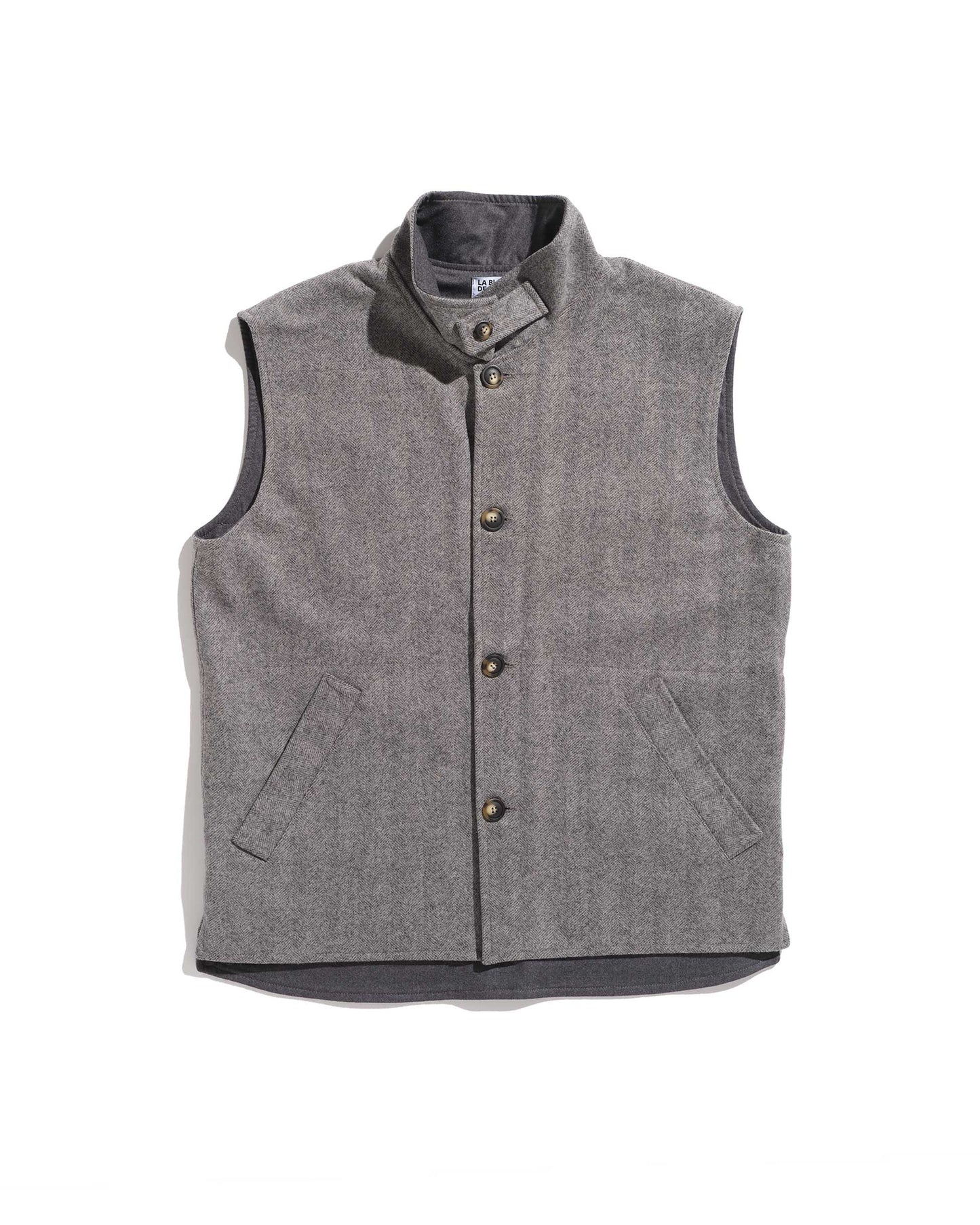 Gilet col montant laine burel chevrons gris clair