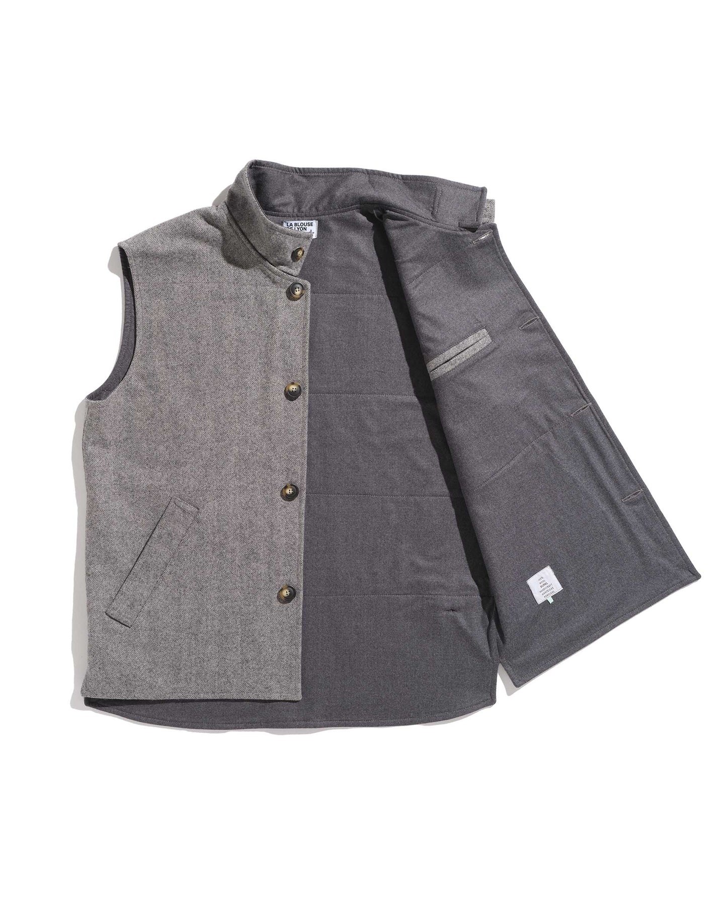 Gilet col montant laine burel chevrons gris clair