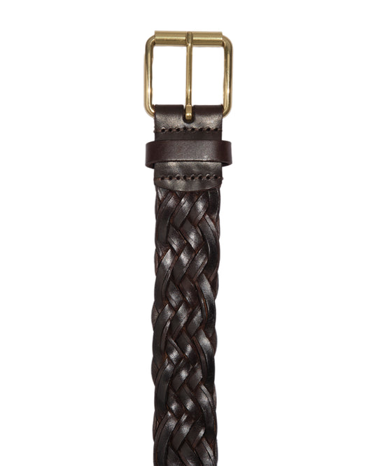 Brown braided vegetable tanned leather belt