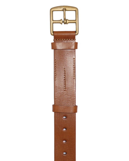 Smooth cognac vegetable-tanned leather belt