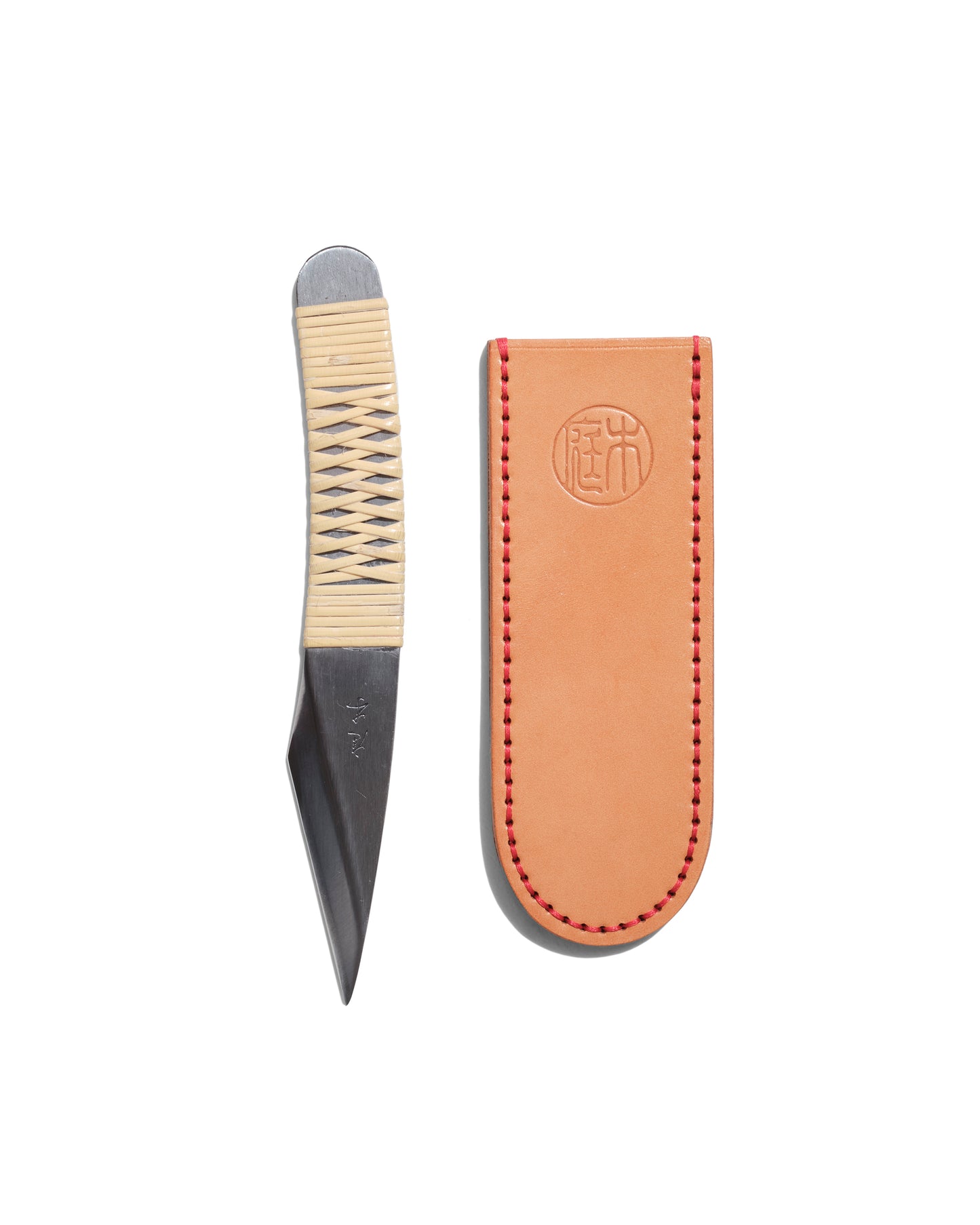 Grand Kiridashi manche rotin + étui en cuir naturel - Niwaki