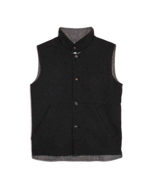 Anthracite burel wool high collar cardigan