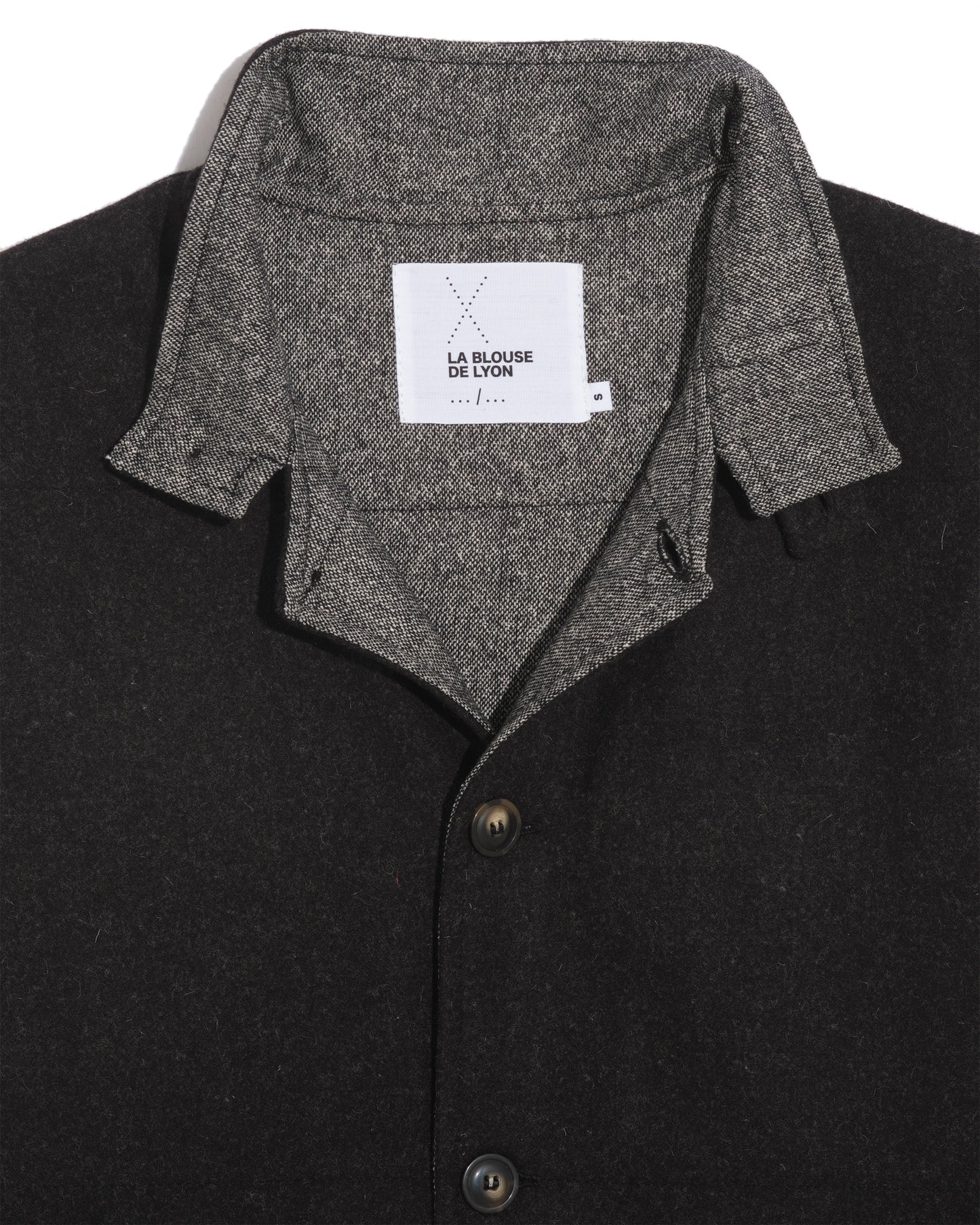 Anthracite burel wool high collar cardigan