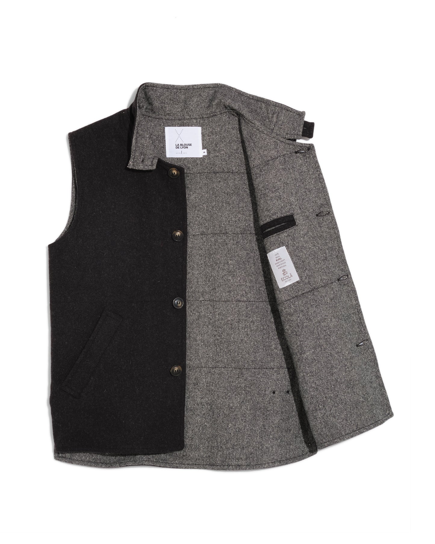 Anthracite burel wool high collar cardigan