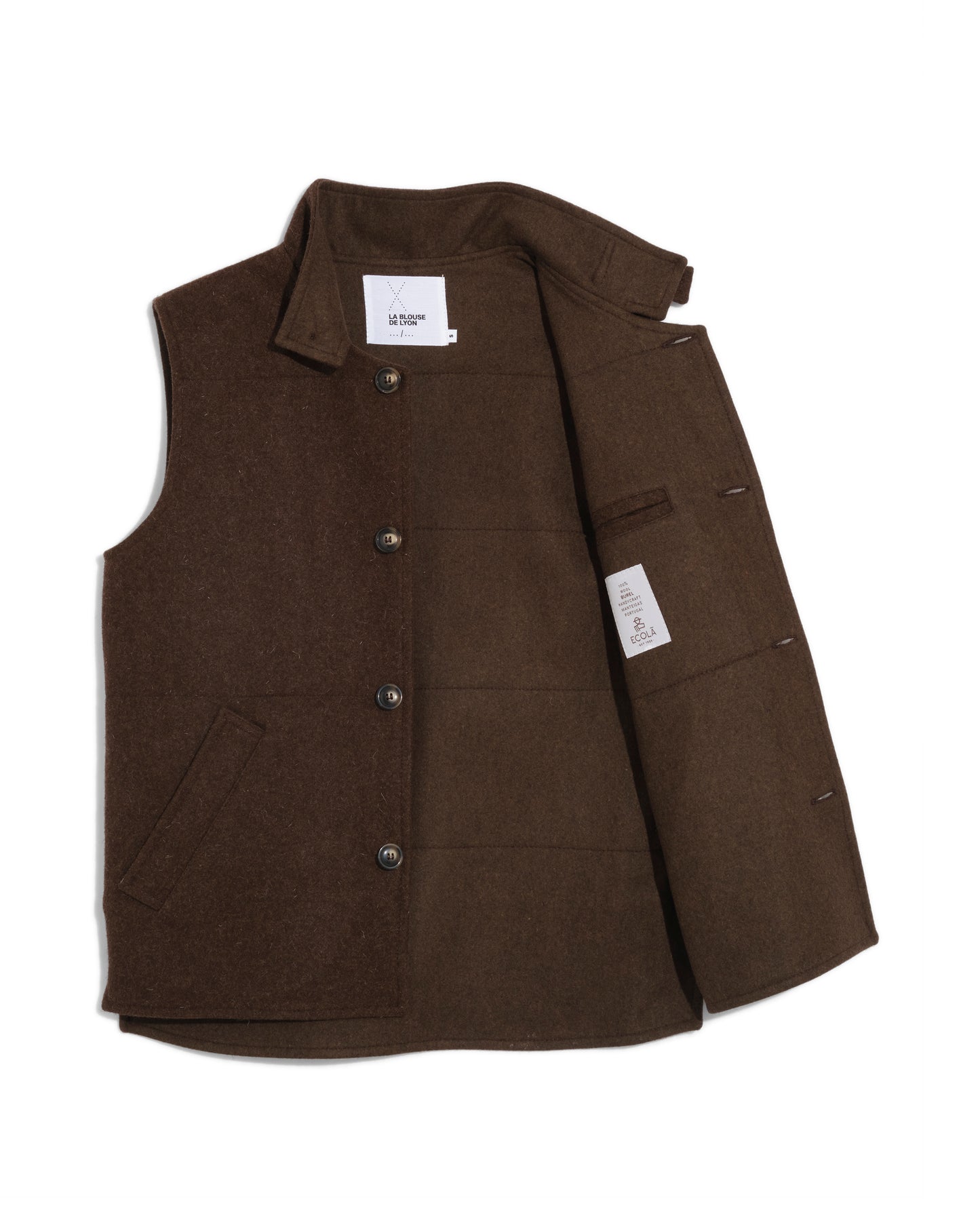 Gilet col montant laine burel - marron - La Blouse de Lyon