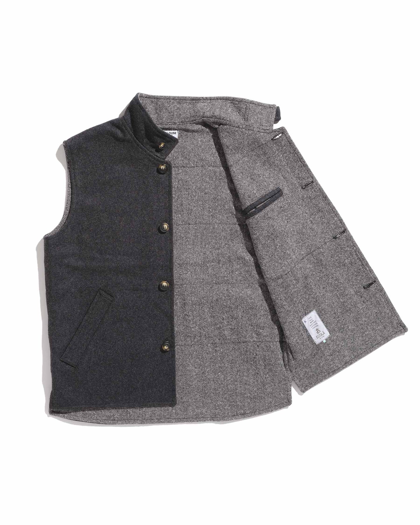Anthracite burel wool high collar cardigan
