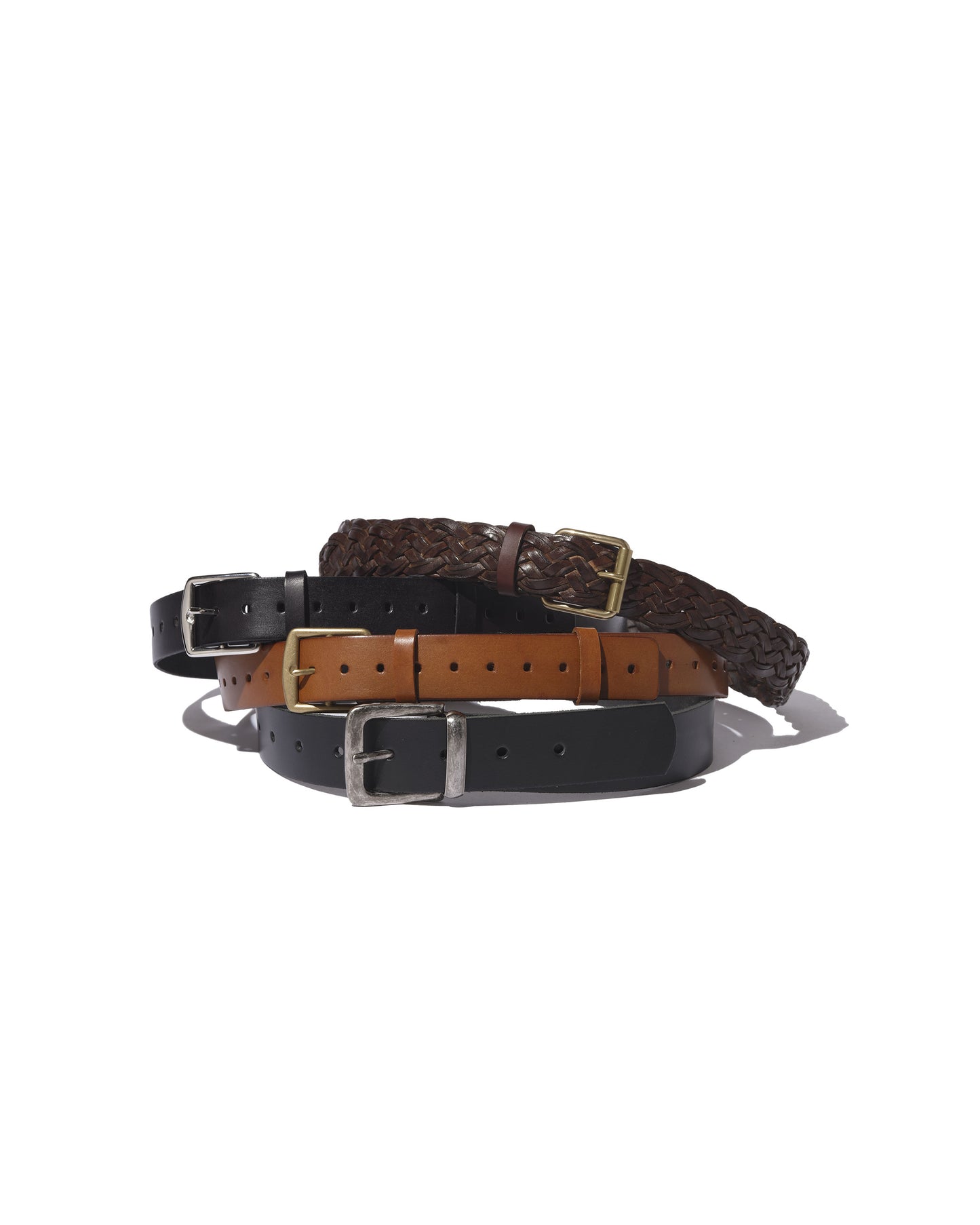 Brown braided vegetable tanned leather belt
