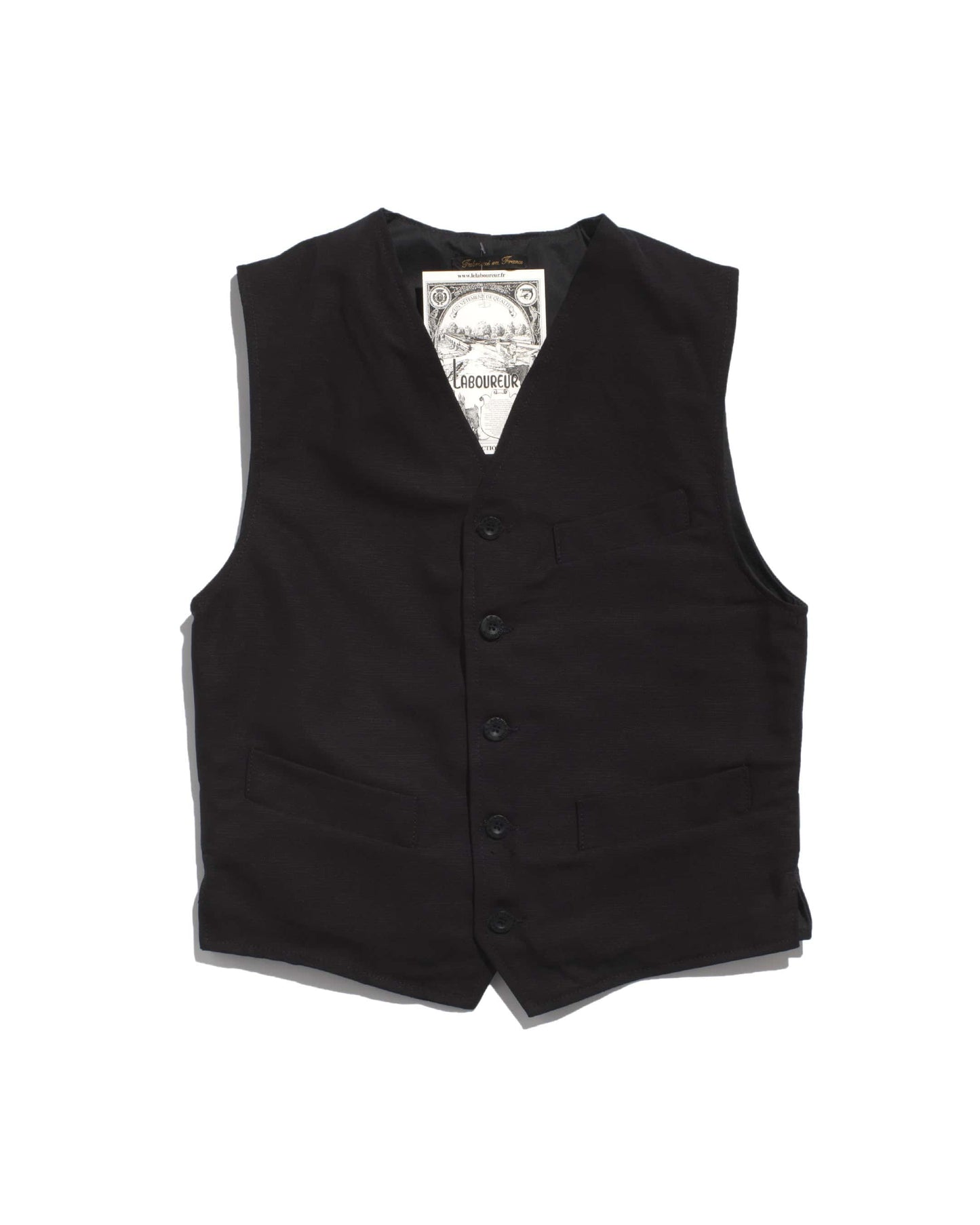 Le Laboureur vest in black linen/cotton mix