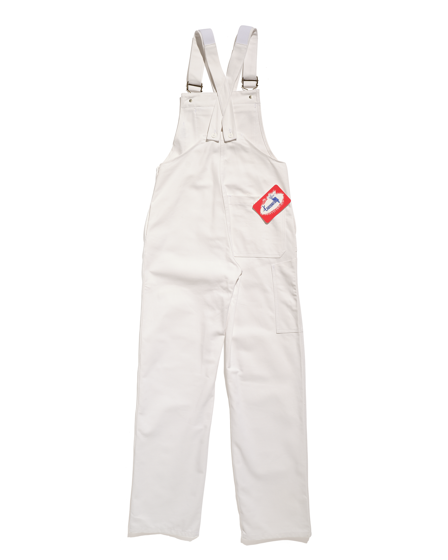 White work overalls with metal buckles