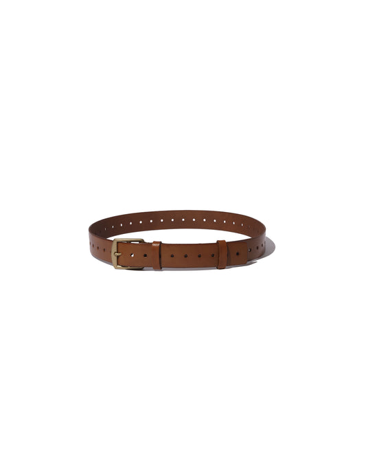 Smooth cognac vegetable-tanned leather belt