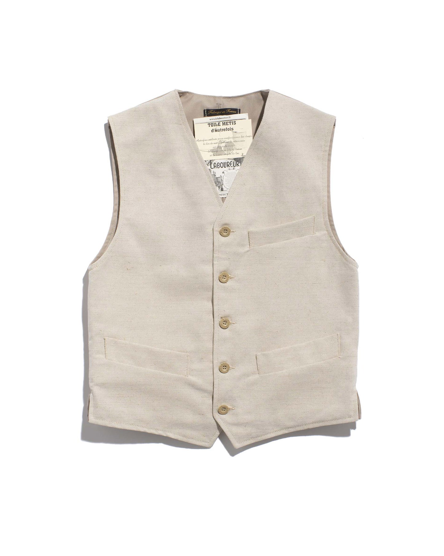 Le Laboureur vest in mixed linen/ecru cotton